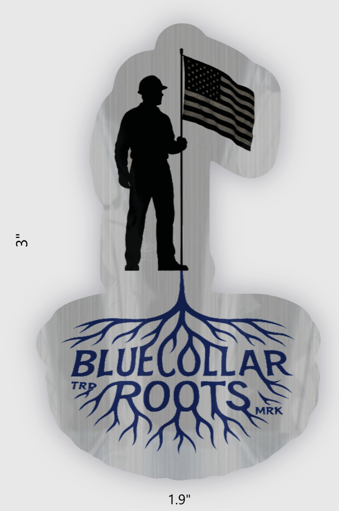 Blue Collar Dreamin Blue Collar Roots brushed aluminum work sticker for hard hats and tool boxes